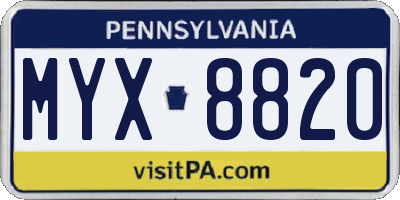 PA license plate MYX8820