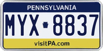 PA license plate MYX8837