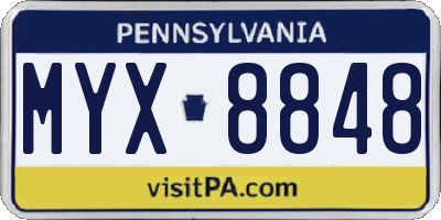 PA license plate MYX8848