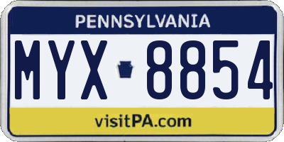 PA license plate MYX8854