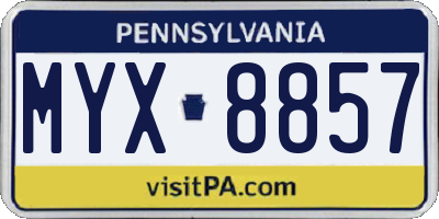 PA license plate MYX8857