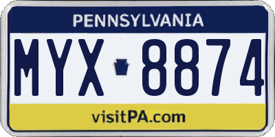 PA license plate MYX8874