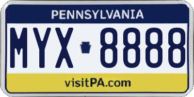 PA license plate MYX8888