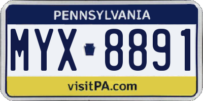 PA license plate MYX8891