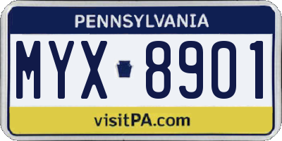 PA license plate MYX8901