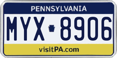 PA license plate MYX8906