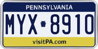 PA license plate MYX8910