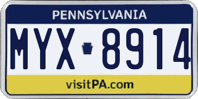 PA license plate MYX8914