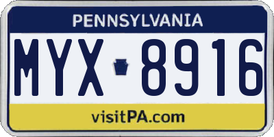 PA license plate MYX8916