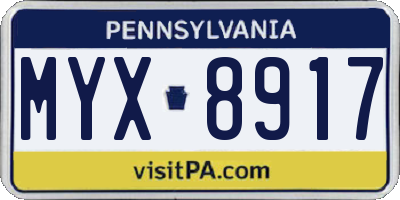 PA license plate MYX8917