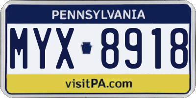 PA license plate MYX8918