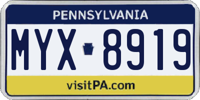 PA license plate MYX8919