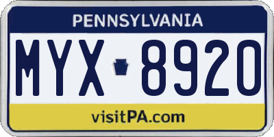 PA license plate MYX8920