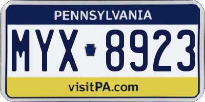 PA license plate MYX8923