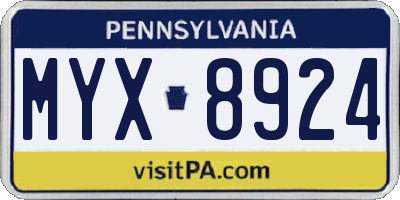 PA license plate MYX8924