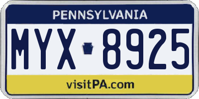 PA license plate MYX8925
