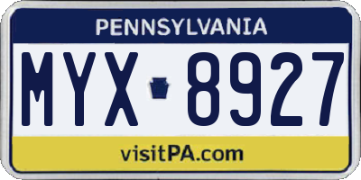 PA license plate MYX8927