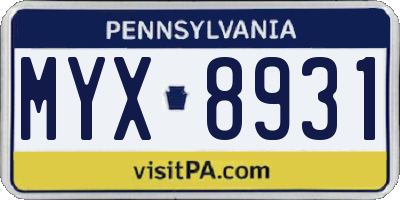 PA license plate MYX8931