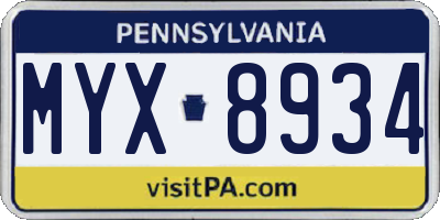 PA license plate MYX8934