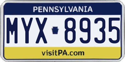 PA license plate MYX8935