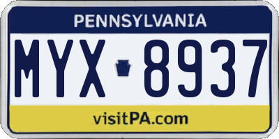 PA license plate MYX8937