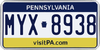 PA license plate MYX8938