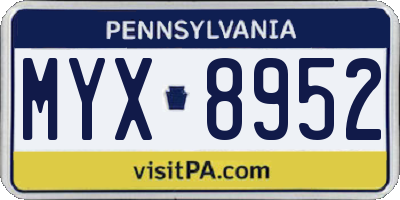 PA license plate MYX8952