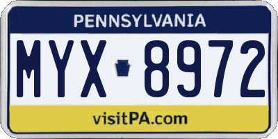 PA license plate MYX8972