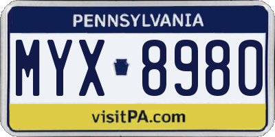PA license plate MYX8980