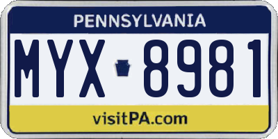PA license plate MYX8981