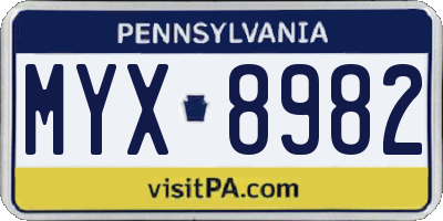 PA license plate MYX8982