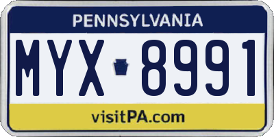 PA license plate MYX8991