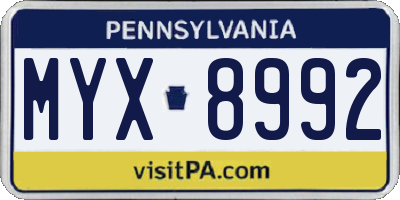 PA license plate MYX8992