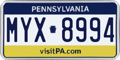 PA license plate MYX8994