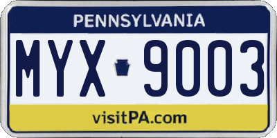 PA license plate MYX9003