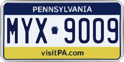 PA license plate MYX9009