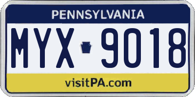 PA license plate MYX9018