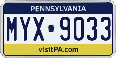 PA license plate MYX9033