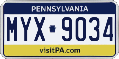 PA license plate MYX9034