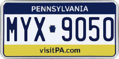 PA license plate MYX9050