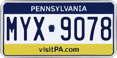 PA license plate MYX9078