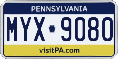 PA license plate MYX9080