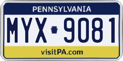 PA license plate MYX9081