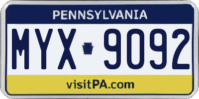 PA license plate MYX9092
