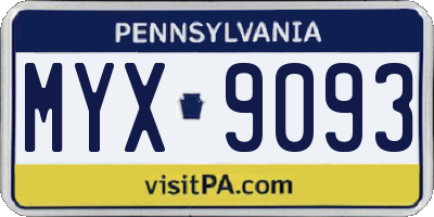 PA license plate MYX9093