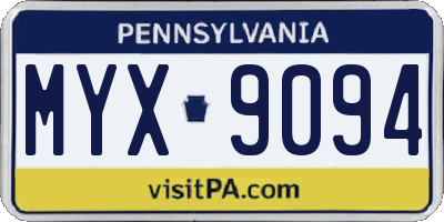 PA license plate MYX9094