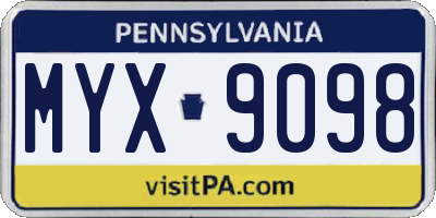 PA license plate MYX9098