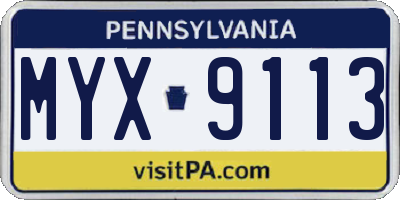 PA license plate MYX9113