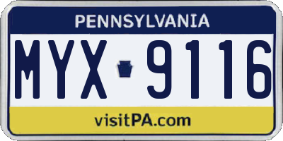 PA license plate MYX9116