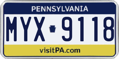 PA license plate MYX9118